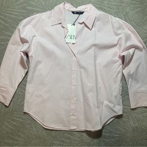 Zara Pink/White Long Sleeve Button Up Oxford Shirt